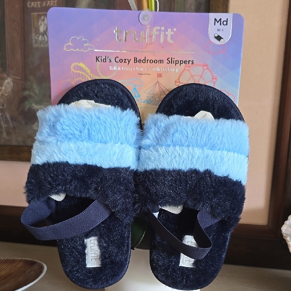 TruFit Kid's Cozy Bedroom Slippers - Blue and Navy
